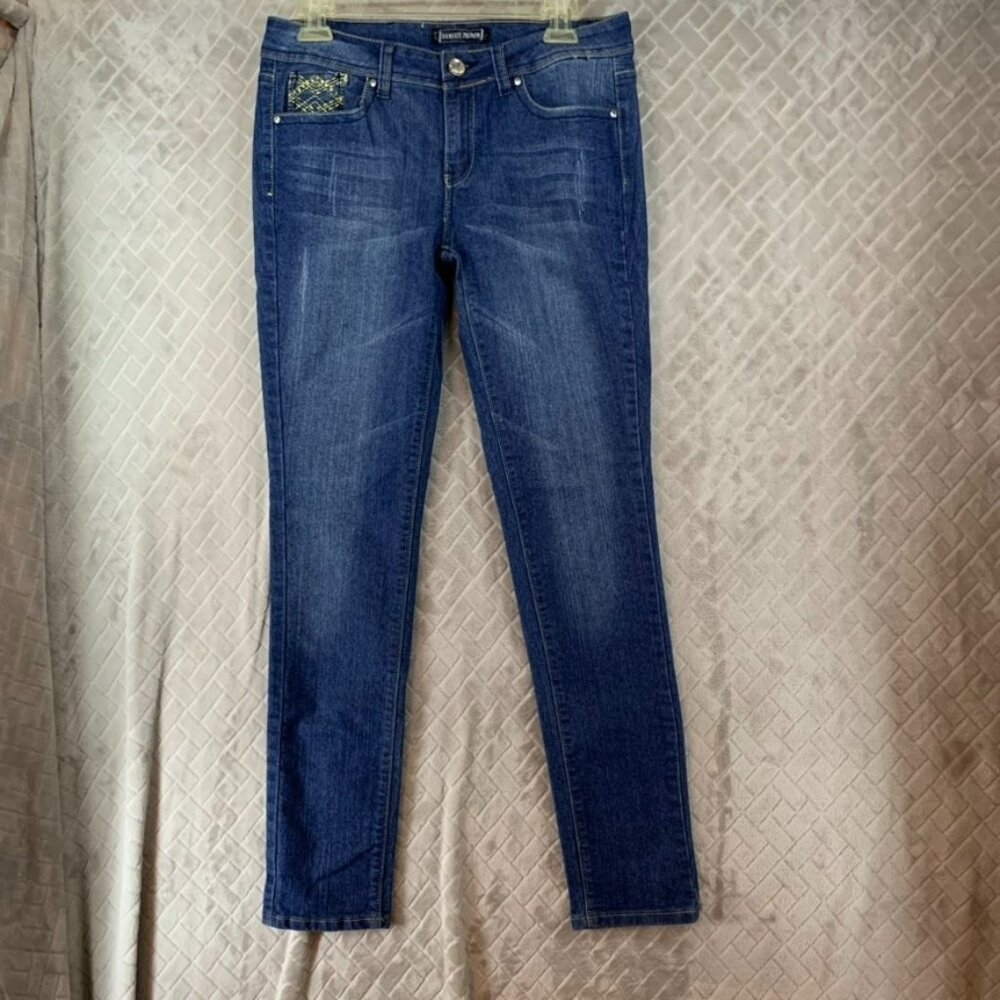 Diamante Premium Womens 11 Denim Jeans Blue Skinny Low Rise Dark Wash Stretch